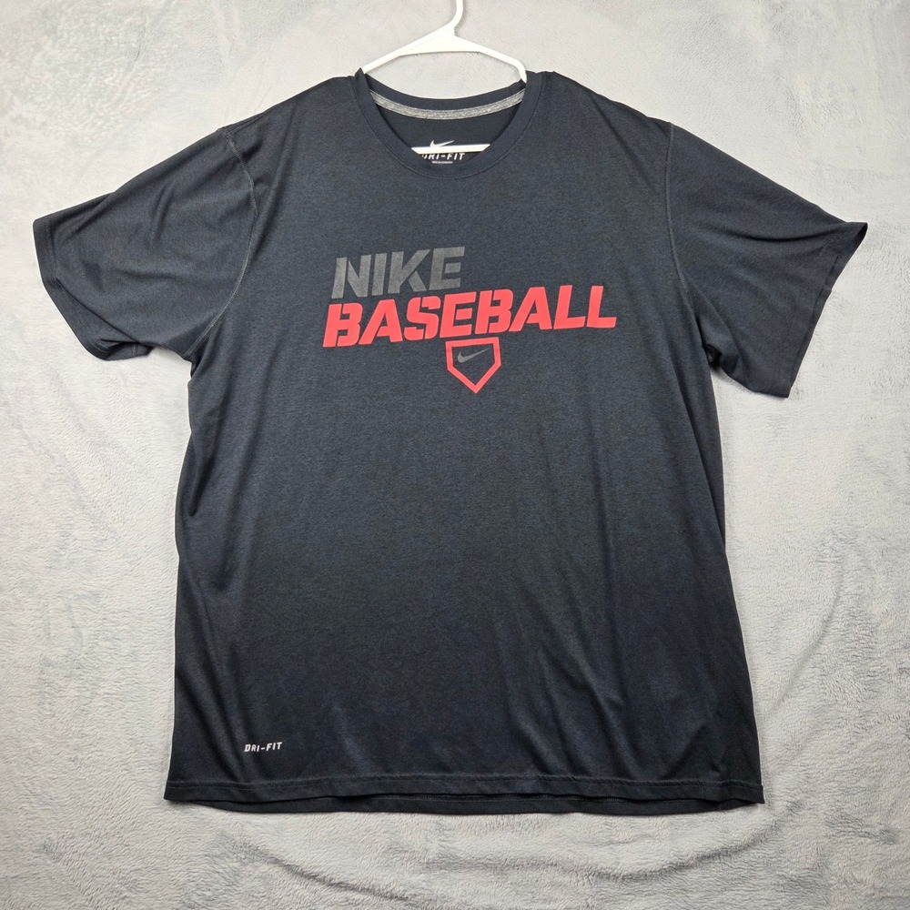 Nike Baseball Shirt Mens XL Black Excellent Dri-FIT Graphic Tee Short Sleeve
